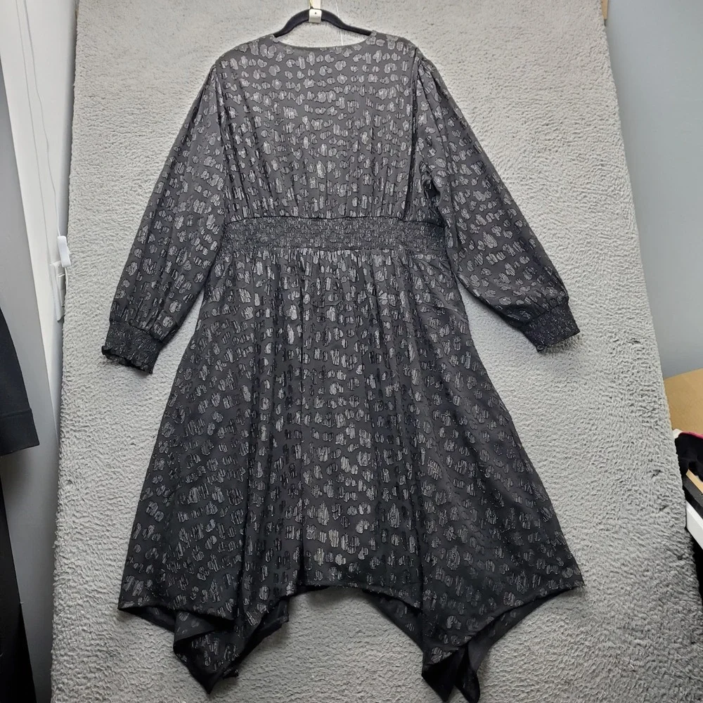 Michael Kors Maxi Dress Womens 3X Black Sparkly‎ Clip Jacquard Handkerchief-Hem